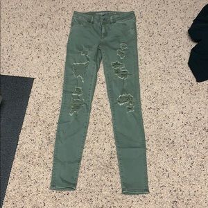 Olive ripped AE jeans